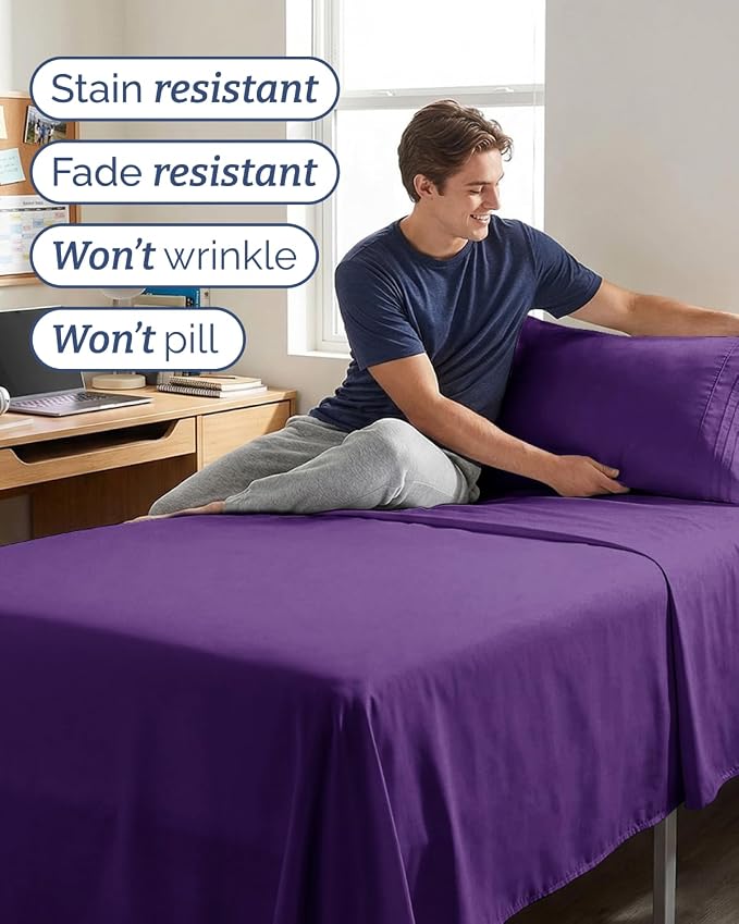 Twin XL 4 Piece Sheet Set - Comfy Breathable & Cooling - Ultra-Soft Hotel Luxury Bedding Set with 8-16 Inch Deep Pockets - 1 Flat & 1 Fitted Sheet & 2 Pillowcases - Wrinkle Free & Easy Care - Purple