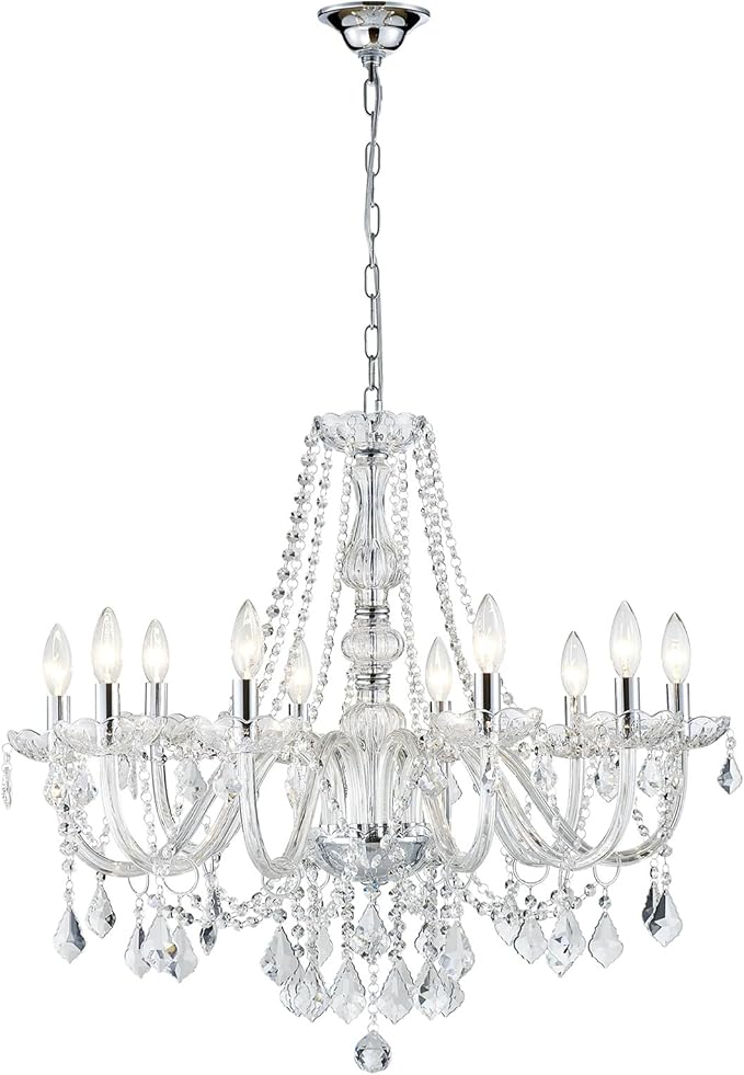 Large Crystal Chandelier, Modern Chrome Crystal Chandeliers for Dining Room Light Fixture, 10-Lights Large Pendant Light Fixtures Luxury Chandelier for Living Room Bedroom Foyer Entryway D26.8''