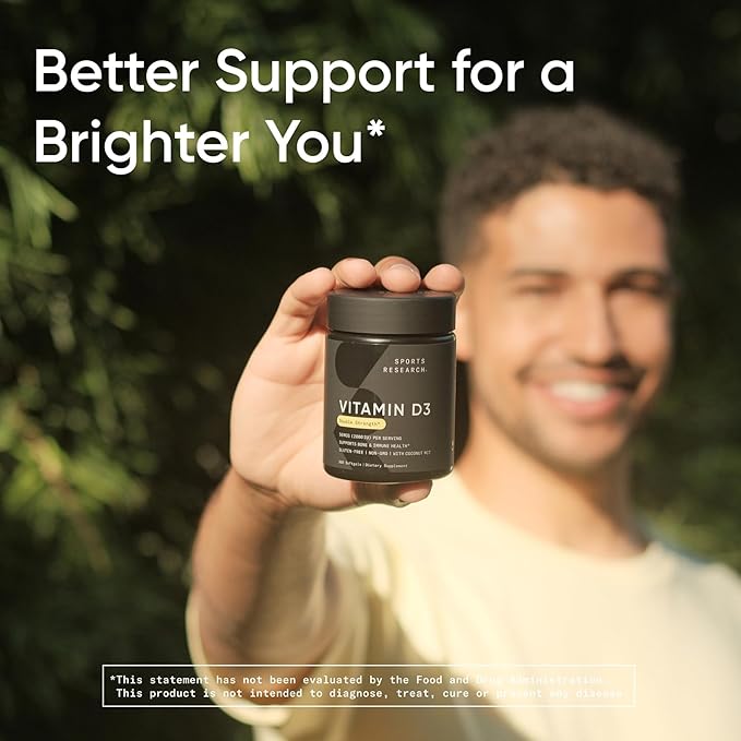 Sports Research® Vitamine D3 4000 UI avec huile de coco MCT - Supplément de vitamine D à double concentration - Sans gluten · Sans OGM · Sans soja - 360 gélules