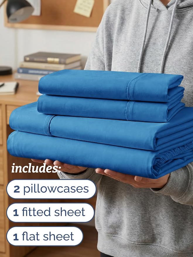 Twin XL 4 Piece Sheet Set - Comfy Breathable & Cooling - Ultra Soft Hotel Luxury Bedding Set w/ 8-16 Inch Deep Pockets - 1 Flat & 1 Fitted Sheet & 2 Pillowcases - Wrinkle Free & Easy Care - Royal Blue