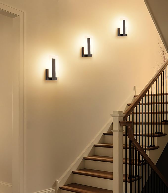 Joosenhouse Modern LED Wall Sconce Dimmable Wall Mounted Lamp Set of 2, Black 3000K Warm White Wall Lamp, Hardwired Bathroom Vanity Light, Indoor Wall Lights for Hallway, Bedroom, Study, Living Room.