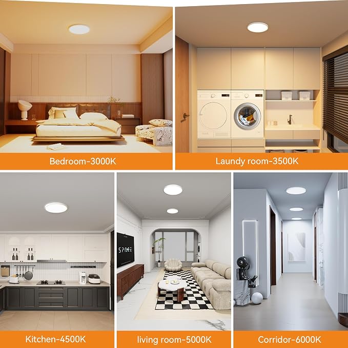 WKONCLDY 7.5Inch LED Ceiling Lights, 5 Colors Selectable (3000K/3500K/4500K/5000K/6000K) Flush Mount Ceiling Lights, Ultra Thin LED Lights Fixtures 0.87Inch for Dinning Room