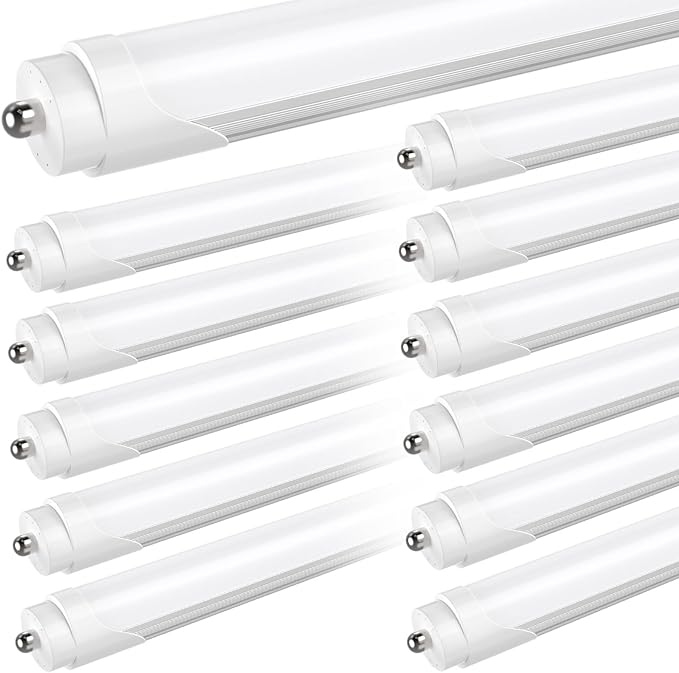 JESLED T8 T10 T12 8FT LED Tube Light Bulbs, 50W 6000LM, 5000K Daylight White, Single Pin Fa8 LED Replacement for Fluorescent Fixture, Frosted, Ballast Bypass, Warehouse Workshop Garage Lights 12-Pack