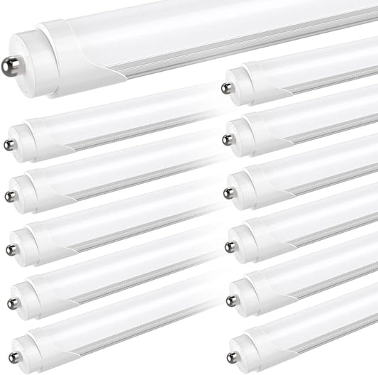 JESLED T8 T10 T12 8FT LED Tube Light Bulbs, 50W 6000LM, 5000K Daylight White, Single Pin Fa8 LED Replacement for Fluorescent Fixture, Frosted, Ballast Bypass, Warehouse Workshop Garage Lights 12-Pack