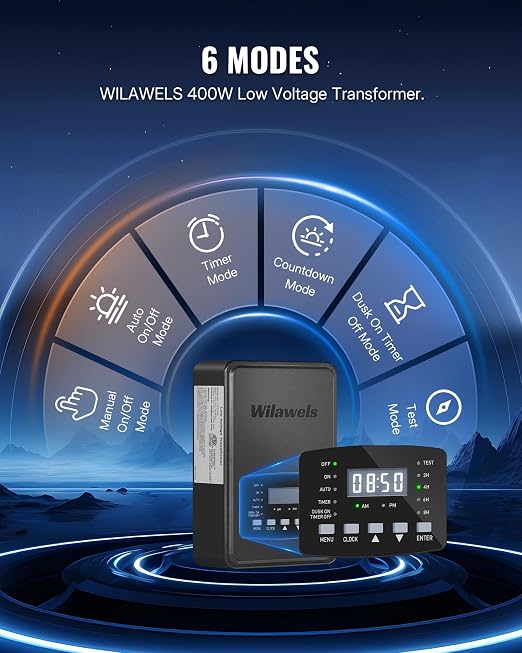400W Low Voltage Landscape Transformer, Weatherproof Outdoor Low Voltage Transformer, 120V AC to 12/14V AC Landscape Lighting Transformer with Timer and Photocell Sensor, ETL Listed D13LT06N1