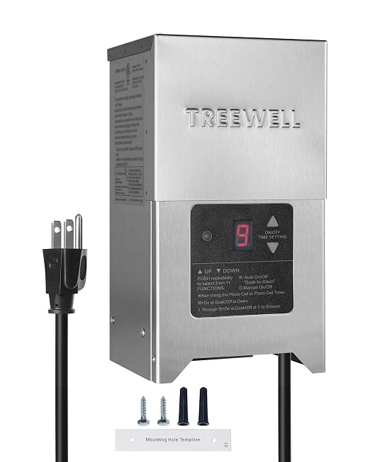 300W Low Voltage Landscape Transformer, Outdoor Landscape Lighting Transformer with Photocell Sensor & Timer, 120V AC to 12V/15V AC, Stainless Steel Weatherproof Transformer, ETL Listed
