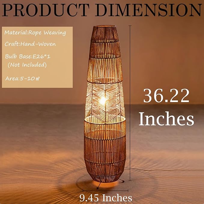MIXL-Rope-Weaving Floor Lamp with Foot Switches,Dimmable Led Boho Floor Lamps,Minimalist Reading Lamp Floor Standing,Bohemian Style Standing Lamps for Bedroom Study and Living Room