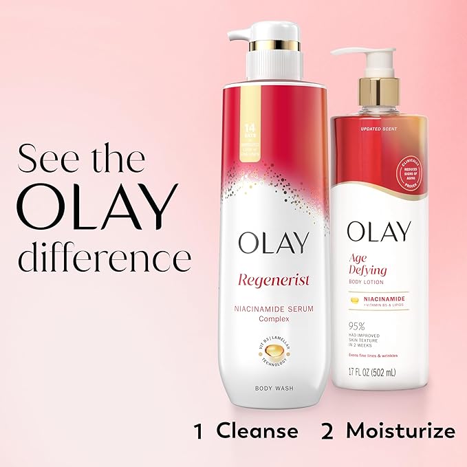 Lotion corporelle Olay pour femmes, anti-âge au sérum de niacinamide, réduit visiblement les signes du vieillissement cutané, hydratation 24h, formule à absorption rapide, complexe de vitamine B3, pour tous types de peaux, 500 ml