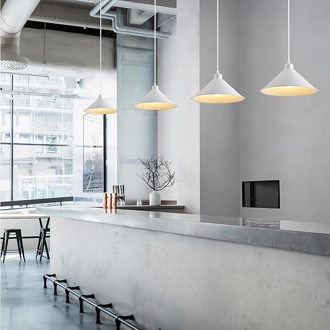11.8IN Plug in Pendant Light 2 Pack Industrial Hanging Lamp White Vintage Pendant Lighting Fixtures with 15ft Cord On/Off Switch for Kitchen Island Dinning