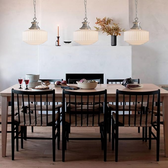 Vintage Milk Glass Pendant Light Fixtures, 10.63" Milk Glass Chandelier, Brushed Nickel Pendant Lights Kitchen Island, Milk Glass Pendant Light for Kitchen Island Lighting, Dining Room & Entryway