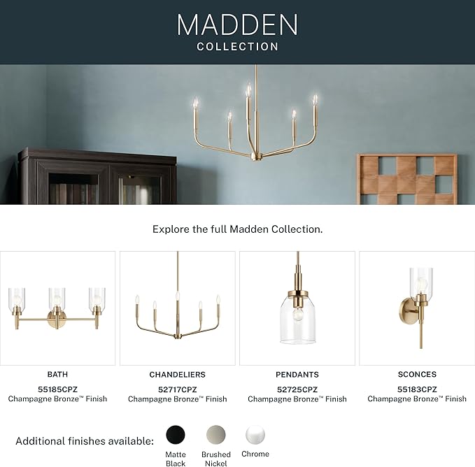 Kichler Madden 1-Light Mini Pendant Light Fixture with Clear Glass Shade in Champagne Bronze, Sloped Ceiling Compatible for Kitchen Island Hanging Lighting (15" x 7 "), 52725CPZ