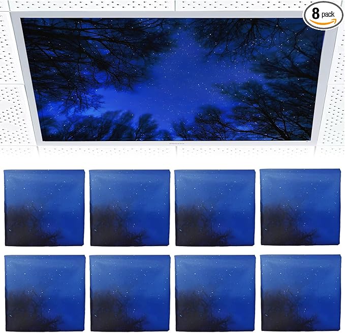 Torixqi 8 Pcs Fluorescent Light Covers for Ceiling Lights Classroom, Magnetic Light Filters, Fluorescent Light Diffuser Covers for Office, Hospitals, Home 4 x 2 Feet (blue nebula)