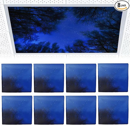 Torixqi 8 Pcs Fluorescent Light Covers for Ceiling Lights Classroom, Magnetic Light Filters, Fluorescent Light Diffuser Covers for Office, Hospitals, Home 4 x 2 Feet (blue nebula)