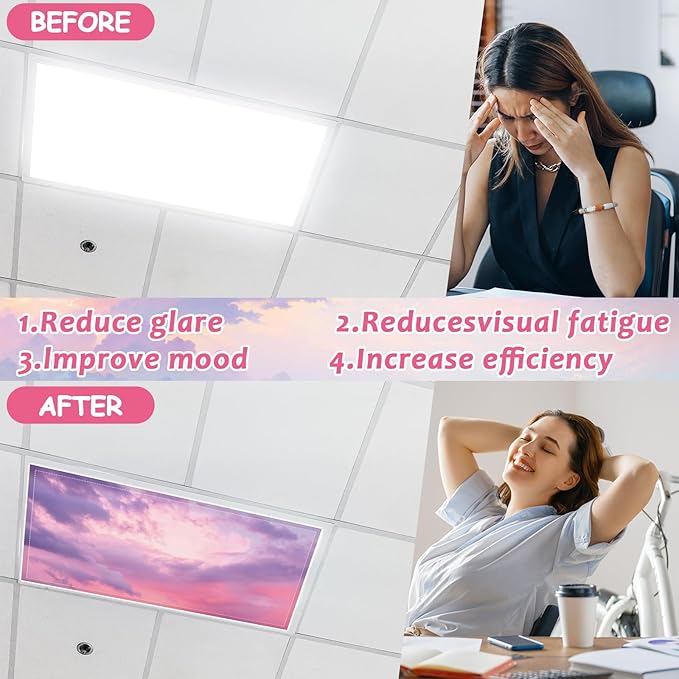 12 Pcs Fluorescent Light Covers with 120 Magnets Decorative for Classroom Ceiling Light 4 x 2 Feet Magnetic Light Covers Filter Easy Install for Office Hospitals & Home Drop Ceiling Supplies(Sunset)