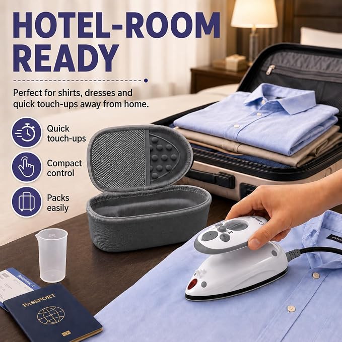 The Quilted Bear Premium Mini Steam Iron - Lightweight Mini Travel Iron for Effortless Quilting & Wrinkle-Free Clothes with Carry Case & Iron Rest Set - Travel Steamer for Clothes & Crafts (Black)