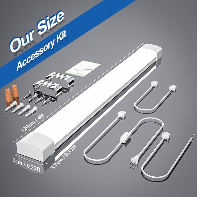 Airand Utility LED Shop Lights Fixture 4FT 2FT with Plug Linkable, 2PCS Water-Proof led Closet Lights 5000K Under Cabinet Lighting, Tube Lights 36W for Garage Kitchen Bathroom Workbench