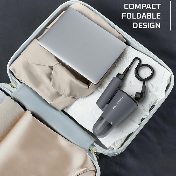Rowenta Origin Travel Steamer for Clothes, Dual Voltage (120V–240V) Portable Garment Wrinkle Remover, Mini Foldable Handheld Steamer with Easy Storage Case, Black, DR1050