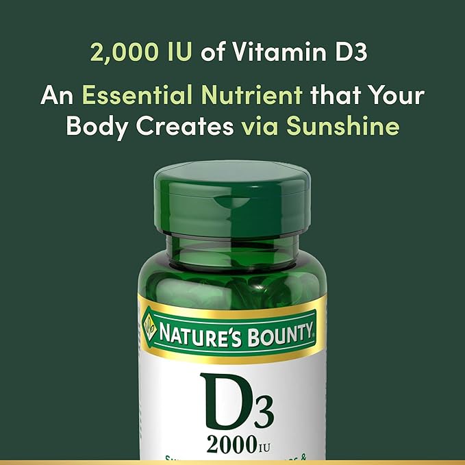 Nature's Bounty Vitamine D, Soutient la santé immunitaire et la santé des os, 2000 UI Vitamine D3, 150 Gélules