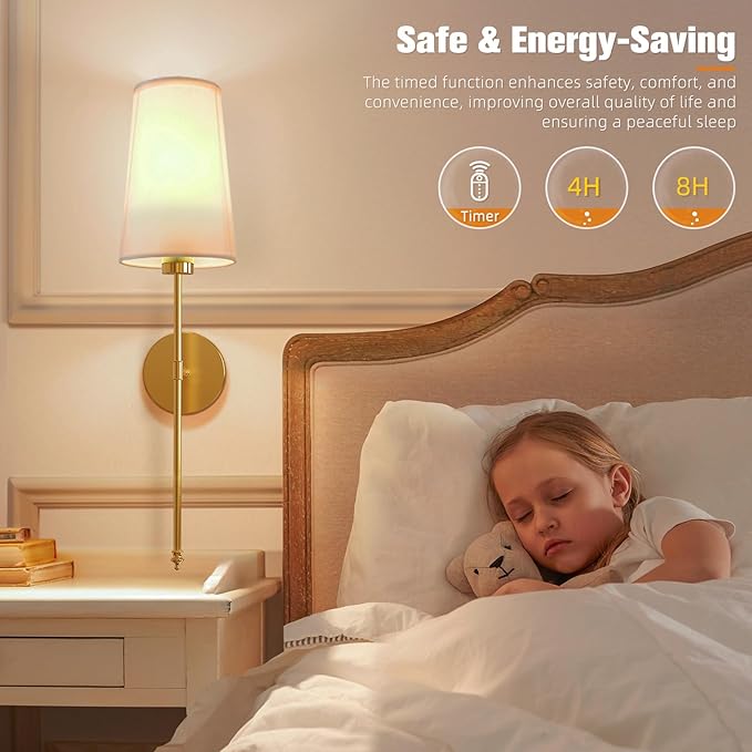 NIORSUN Gold Battery Operated Wall Sconce Set of 2,Rechargeable Wall Lights with 10400mAh Dimmable Detachable Bulbs and Remote,9 Colors Wireless Sconces for Bedroom Living Room Hallway