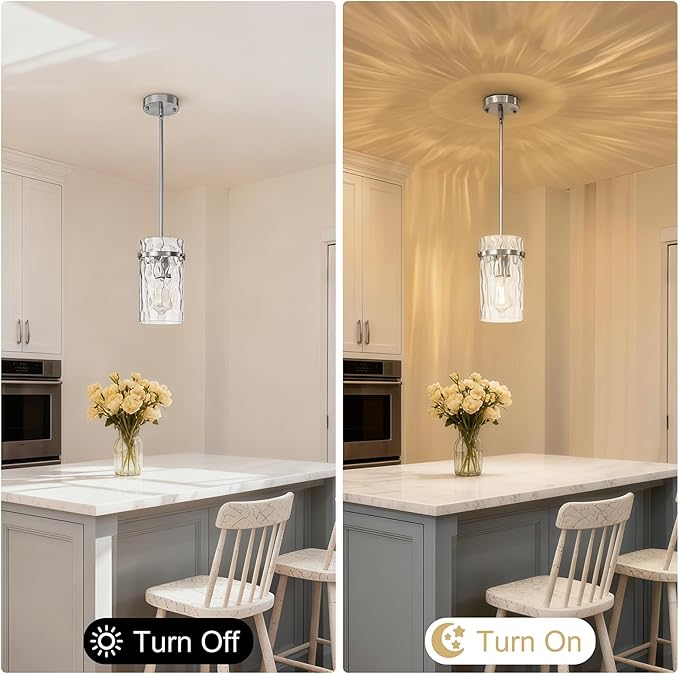 5.5" Brush Nickel Hammered Glass Pendant Light Fixtures, Brushed Nickel Kitchen Pendant Lights, Modern Kitchen Island Light Dining Room Light Farmhouse Island Lights Sink 2 Pack