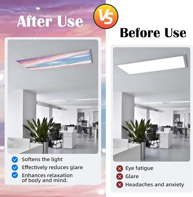 ANGSYLTH 8 Pcs Fluorescent Light Covers - 4 x 2 Feet Covers for Ceiling Lights, 8 x 10 Magnetic Light Filters for Classroom, Office, Hospitals (Sunset Glow)