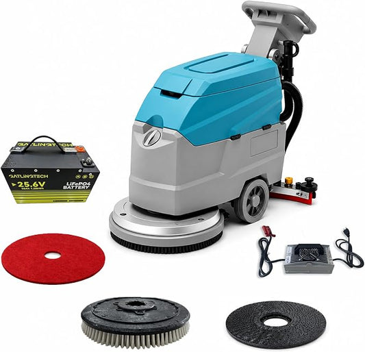 20" Brush Walk Behind Floor Scrubber Machine, 31.5" Squeegee, 12 Gallon Recovery Tank, Cordless Commercial Floor Cleaning Machine with 24V/65Ah Li-ion Battery, 23,140 sq.ft/h Efficiency