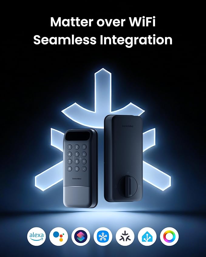 SwitchBot Lock Vision, 3D Face Recognition Smart Lock, Deadbolt Keyless Entry, DualPower 12-Month Battery, WiFi No Hub Required, Matter Over WiFi, Works with Apple Home, Alexa, Google, IP65