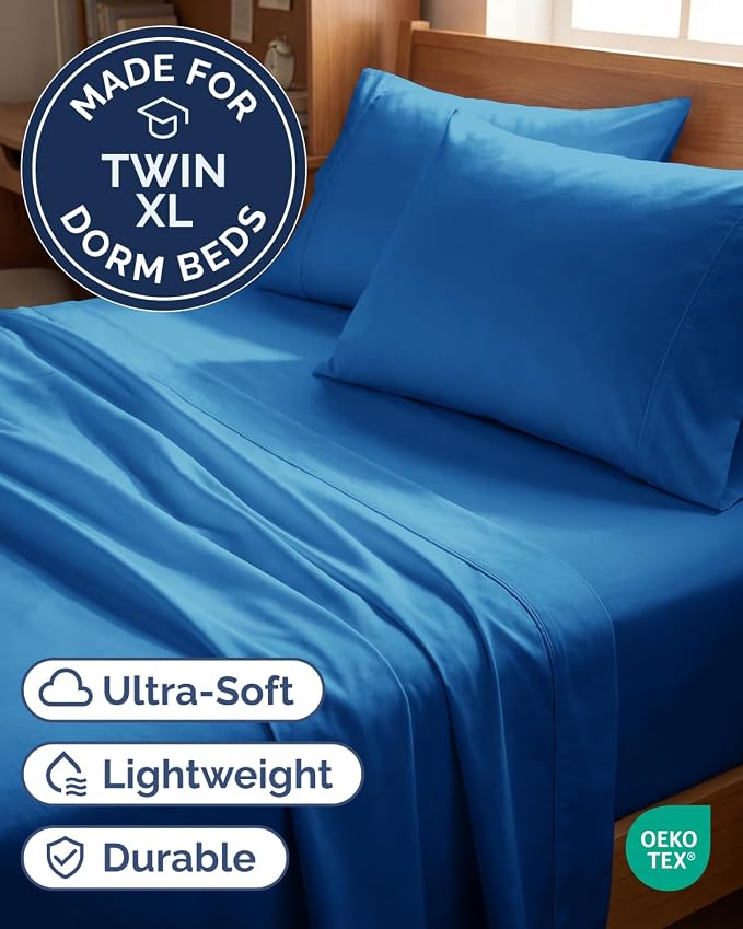 Twin XL 4 Piece Sheet Set - Comfy Breathable & Cooling - Ultra Soft Hotel Luxury Bedding Set w/ 8-16 Inch Deep Pockets - 1 Flat & 1 Fitted Sheet & 2 Pillowcases - Wrinkle Free & Easy Care - Royal Blue