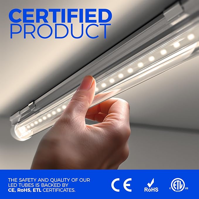 Barrina 2FT LED Shop Light, 4000K 20W 3000LM, Clear Cover Linkable Tube Lights, V Shape Integrated T8 LED Lighting, Ceiling Lights for Garage, Warehouse, Workshop, ETL Listed, 2 Packs
