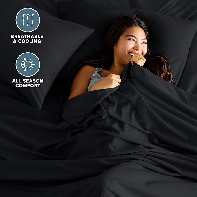 Bare Home Split California King Sheet Set - 1800 Ultra-Soft Microfiber Bed Sheets - Double Brushed - Deep Pockets - Easy Fit - 5 Piece Set - Bed Sheets (Split Cal King, Black)
