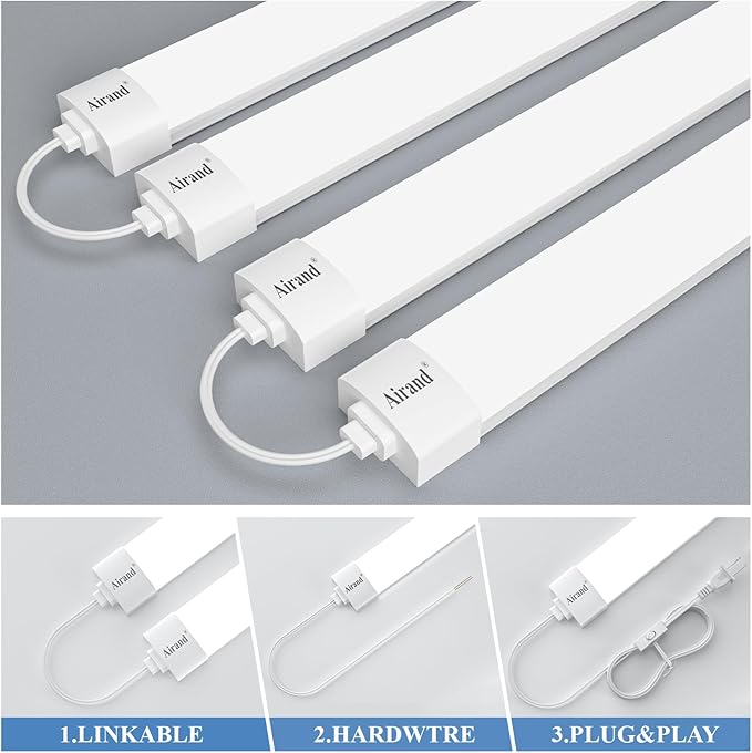Airand Utility LED Shop Lights Fixture 4FT 2FT with Plug Linkable, 2PCS Water-Proof led Closet Lights 5000K Under Cabinet Lighting, Tube Lights 36W for Garage Kitchen Bathroom Workbench
