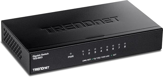 TRENDnet 8-Port Gigabit Desktop Switch, TEG-S83, 8 x Gigabit RJ-45 Ports, Ethernet Splitter, 16Gbps Switching Capacity, Fanless Design, Metal Enclosure, Lifetime Protection, Black