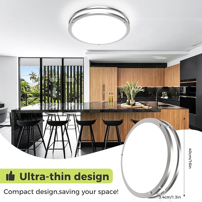 hepside 1 Pack Flush Mount Ceiling Light Fixture, Dimmable & 5 Color Temperatures Ceiling Light Black, 16inch 36W 3000K 3500K 4000K 5000K 6500K Adjustable Ceiling Lamps for Bathroom Bedroom Hallway