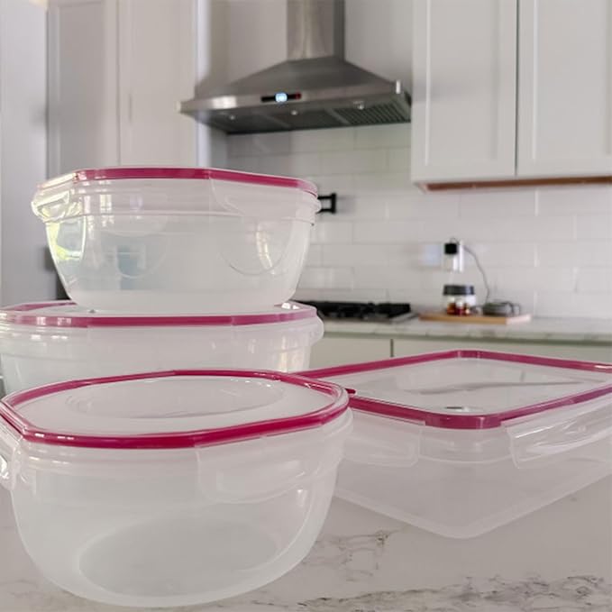Sterilite Ultra-Seal 4.7 Qt Bowl, Large Airtight Food Storage Container, Latching Lid, Microwave and Dishwasher Safe, Clear with Red Gasket, 12-Pack