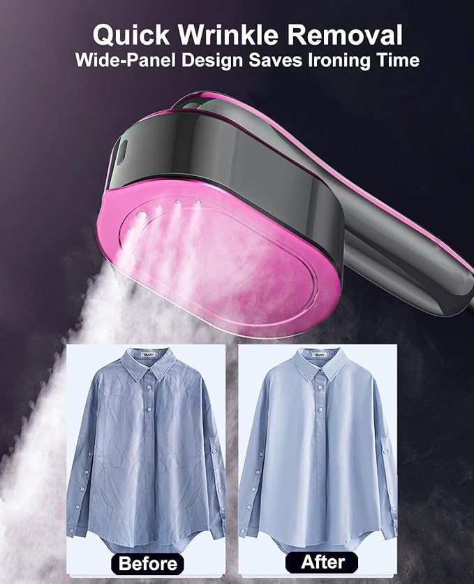 2-in-1 Steamer & Iron for Clothes, Portable Handheld Garment Steamer with LED Display, Large Ceramic Panel Travel Clothes Steamer Iron, 10s Fast Heat-Up All-Fabric Remove Wrinkle (Purple)