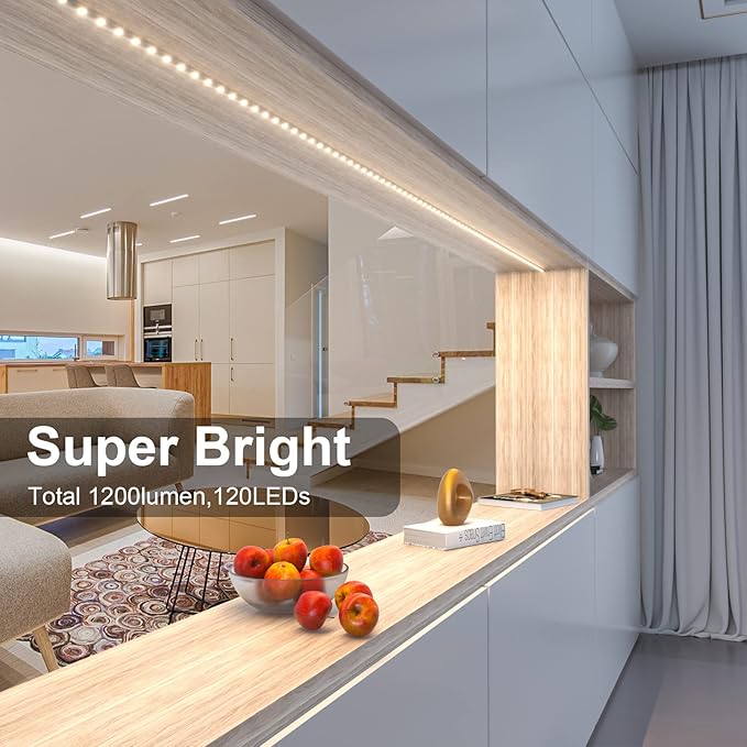 WOBANE LED Cabinet Lights,4 PCS 20inch LED Strip Lights Kit,Under Counter Lighting for Kitchen,Under Desk,Shelf,Display Case,Furniture, 120 LEDs,1200 Lumen,4000K Natural White