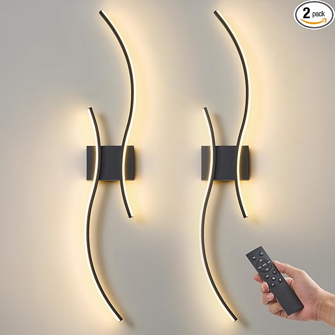 Battery Operated Wall Sconces Set of 2, Dimmable Modern LED Rechargeable Wall Light with Remote Control, Wall Decor for Living Room, Hallway, Quick Install, No Electrician Required