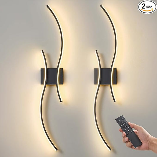 Battery Operated Wall Sconces Set of 2, Dimmable Modern LED Rechargeable Wall Light with Remote Control, Wall Decor for Living Room, Hallway, Quick Install, No Electrician Required