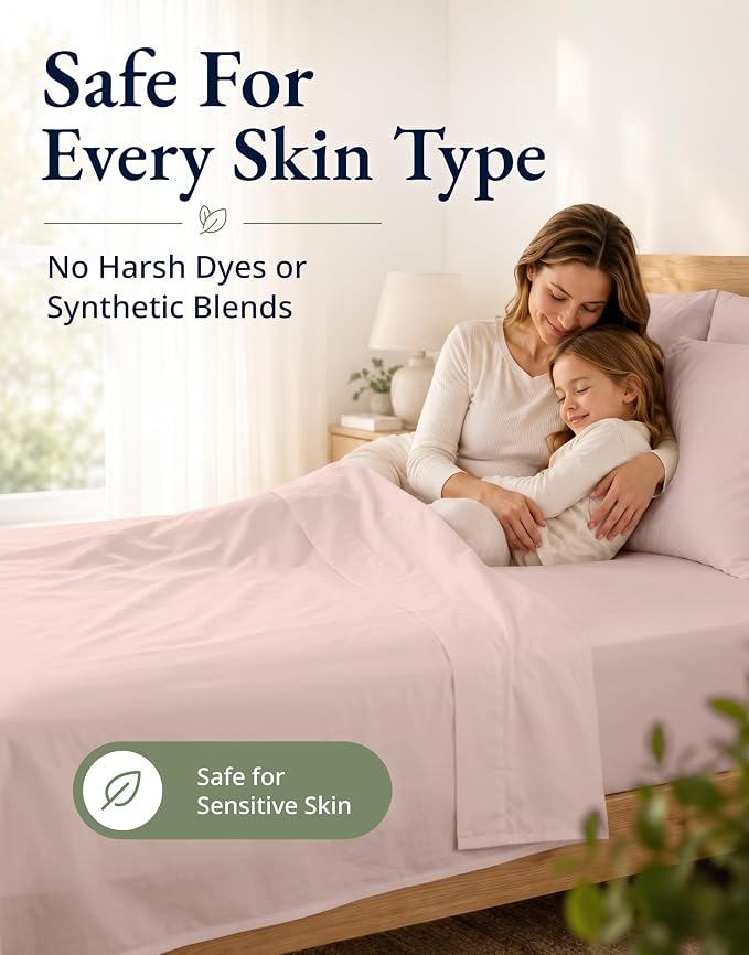 Lane Linen Twin XL Fitted Sheet, 100% Organic Cotton 2-Piece Set (1 Fitted Sheet, 1 Pillowcase), Percale Weave, Bottom Sheet, Soft, Breathable, Fits Mattress Upto 15" Deep - Sepia Rose (No Flat Sheet)