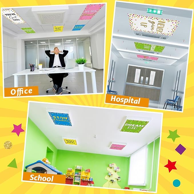 8 Pcs Fluorescent Light Covers with 80 Magnets Decorative for Classroom Ceiling Lights 4 x 2 Feet Magnetic Light Cover Filter Easy Install for Office Hospital Home Ceiling Supplies (Colorful Confetti)