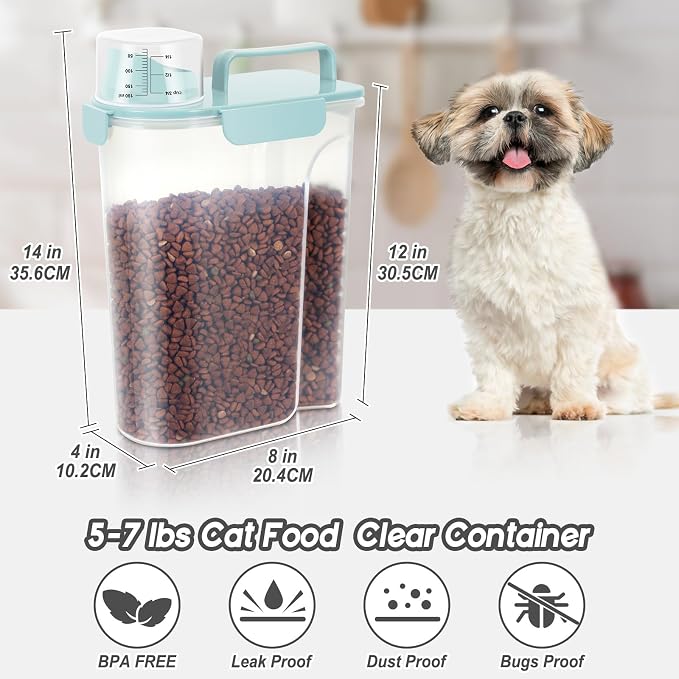 LEAWALK 5Lbs Airtight Cat Dog Food Storage Container with Upgraded Large Nozzle BPA-Free, Pet Food Storage Containers for Rice, Grain, Pet Food, Flour, Dog Treat Storage 3pack