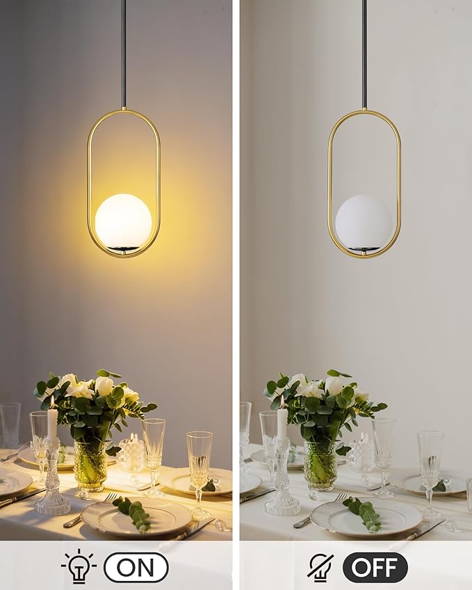 Yunnix Pendant Lights Kitchen Island, Pendant Light Fixtures, Modern Black and Gold Globe Glass Pendant Lighting, Mid Century Chandelier One Light for Bathroom Bedroom Dining Room