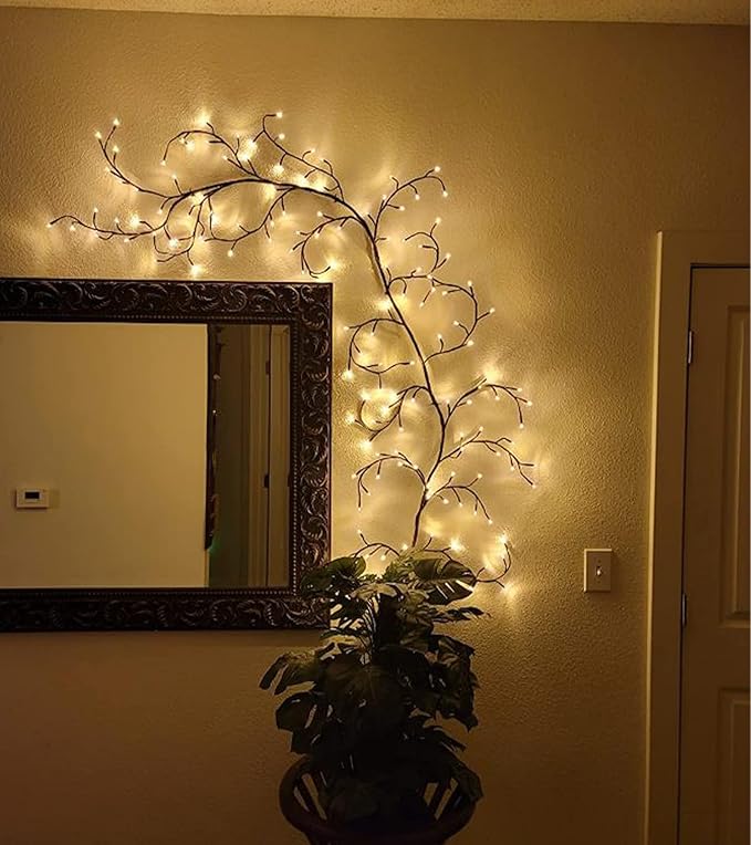 LKGOOD Vines for Home Decor with Remote Control On/Off Timmer Dim,7.5Ft Christmas Decorations Artificial Tree Branches with 144 LEDs Enchanted Willow Vine for Indoor Walls Bedroom Décor(1PCS)