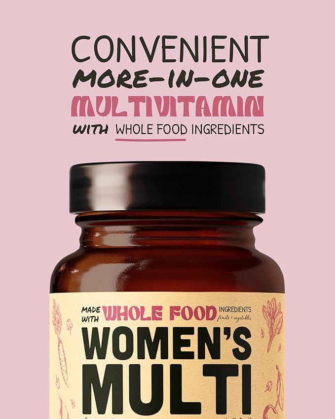女性用マルチビタミン - 毎日飲める女性用マルチビタミン - ホールフード原料、メチル化B群、ビタミンB12、葉酸、A、C、D3、E、K2、オーガニックフルーツ＆野菜配合 - ヴィーガン、非遺伝子組み換え - 60粒