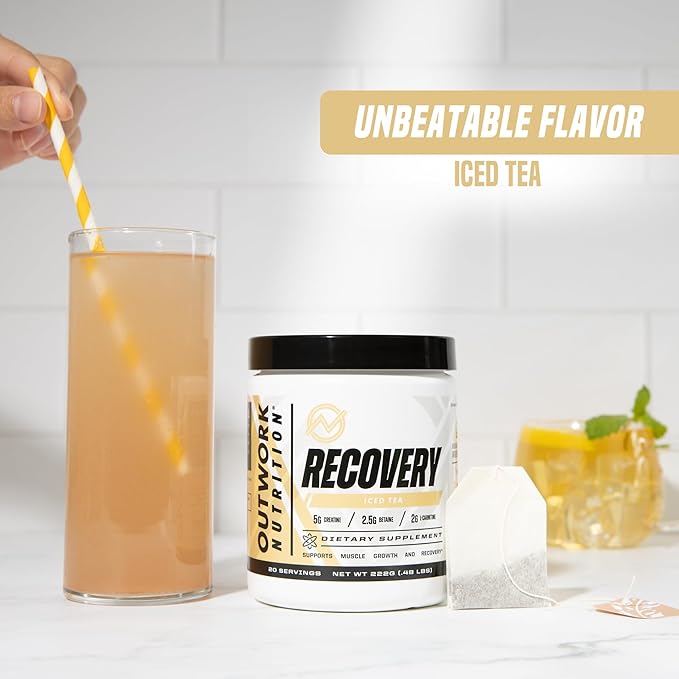 Outwork Nutrition Post Workout Recovery Powder - Creatine Monohydrate, KSM-66 Ashwagandha & Tart Cherry - Speeds Recovery, Eases Soreness - Creatine Powder for Men & Women, Iced Tea, 240 Gr