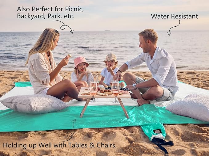 WEKAPO Beach Blanket Sandproof Waterproof, Extra Large Beach Mat, Oversized & Compact Sand Free, Quick Drying Beach Essentials for Vacation, Cruise, Picnic & Camping with Stakes