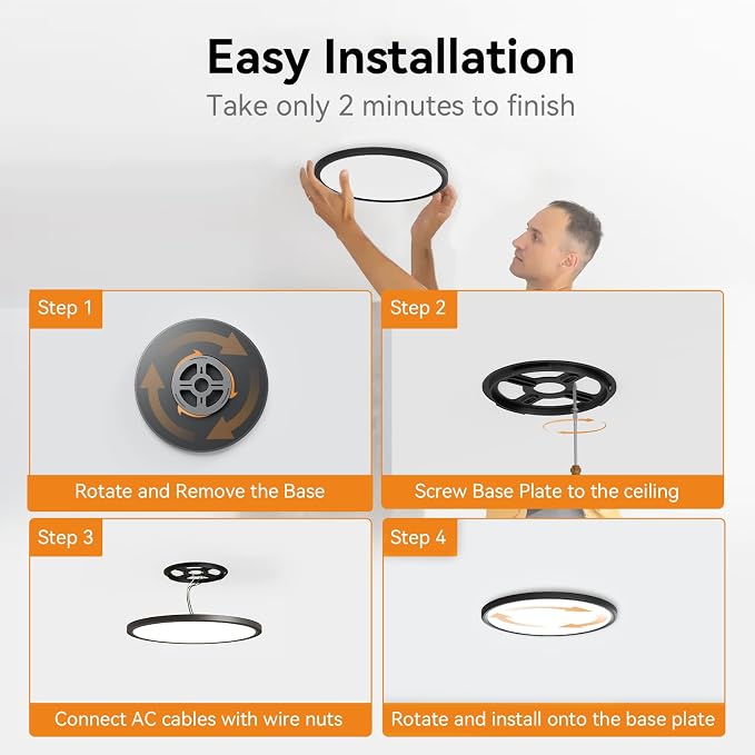 WKONCLDY 7.5Inch LED Ceiling Lights, 5 Colors Selectable (3000K/3500K/4500K/5000K/6000K) Flush Mount Ceiling Lights, Ultra Thin LED Ceiling Lights Fixtures 0.87Inch for Living Room