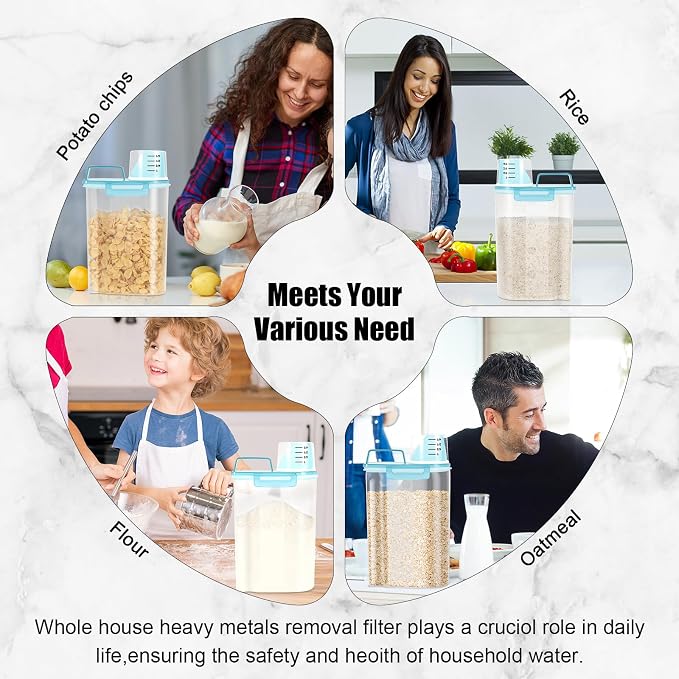 LEAWALK Airtight 4 LBS Rice/Cereal/Dry Food Storage Container BPA Free, 2.11Qt Clear Plastic Kitchen and Pantry Organization Bin Suitable for Oats, Flour, Sugar, Pasta, Pet Food, etc (Clear Blue)