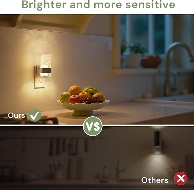 L LOHAS LED Night Light, Dimmable Night Lights Plug into Wall, 2 Pack Acrylic Silver Nightlight with Light Sensor, 0-100LM Automatic Plug in Nightlight for Bathroom, Hallway, Stairway, Gift