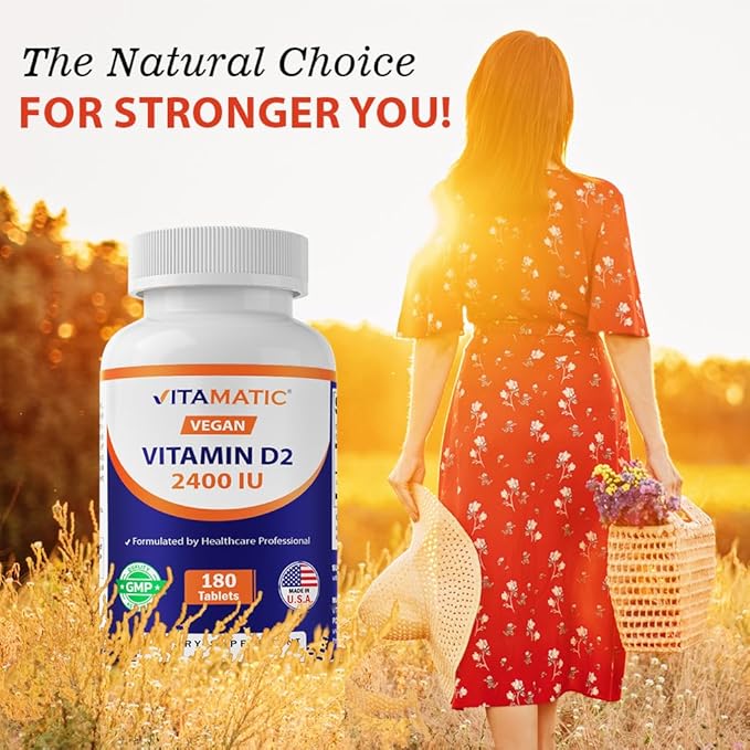 Vitamatic ビタミンD2 60mcg（2400IU）- エルゴカルシフェロール - 180ベジタリアンタブレット (180錠 (1個パック)) (1本)